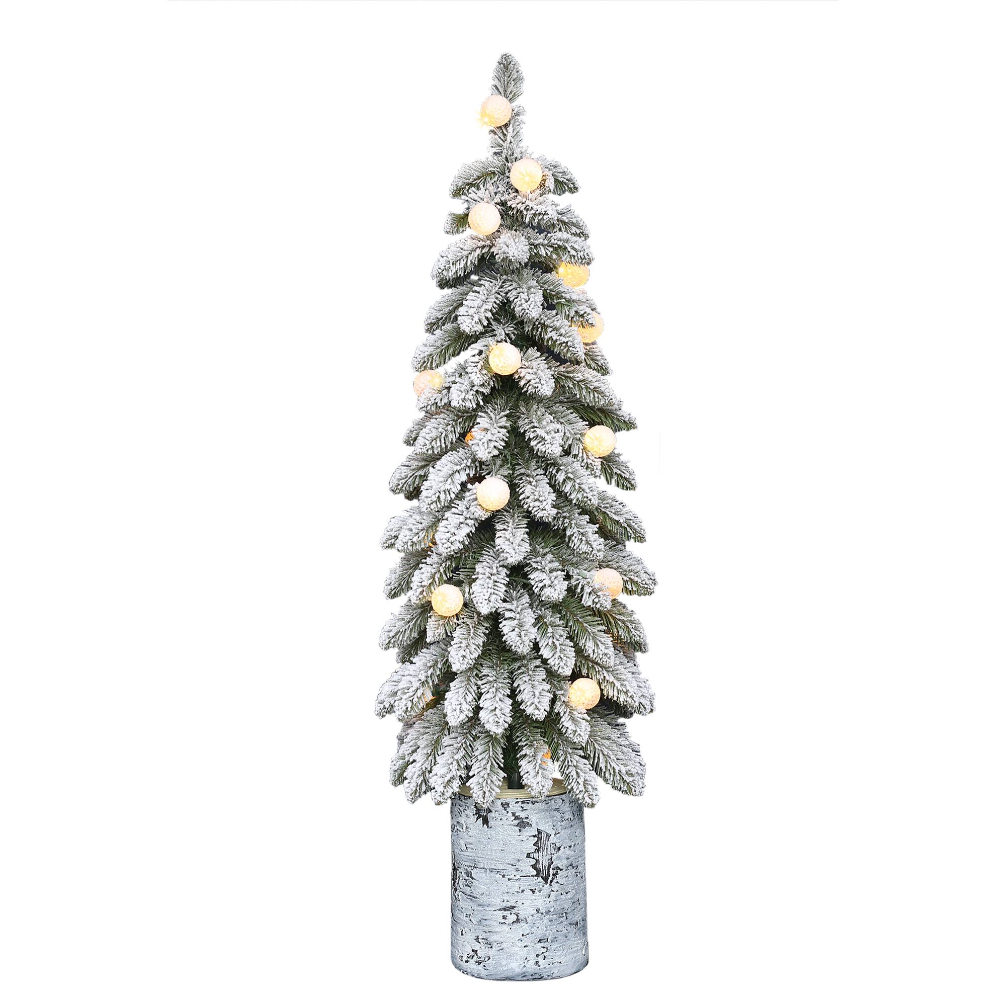 6 Pack: 4ft. Pre-Lit Flocked Alpine Artificial Christmas Tree in Decorative Pot, Multicolor LED Lights